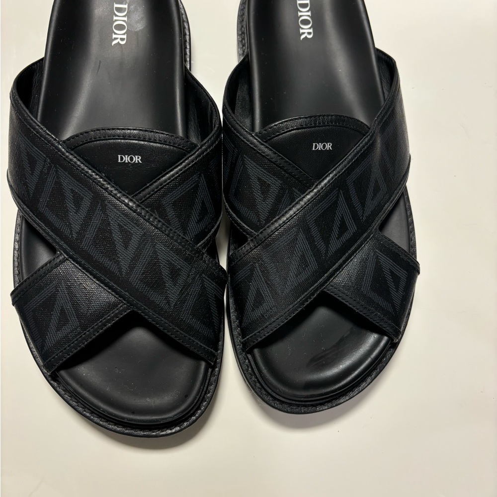 Dior Black Crisscross Slide Sandals